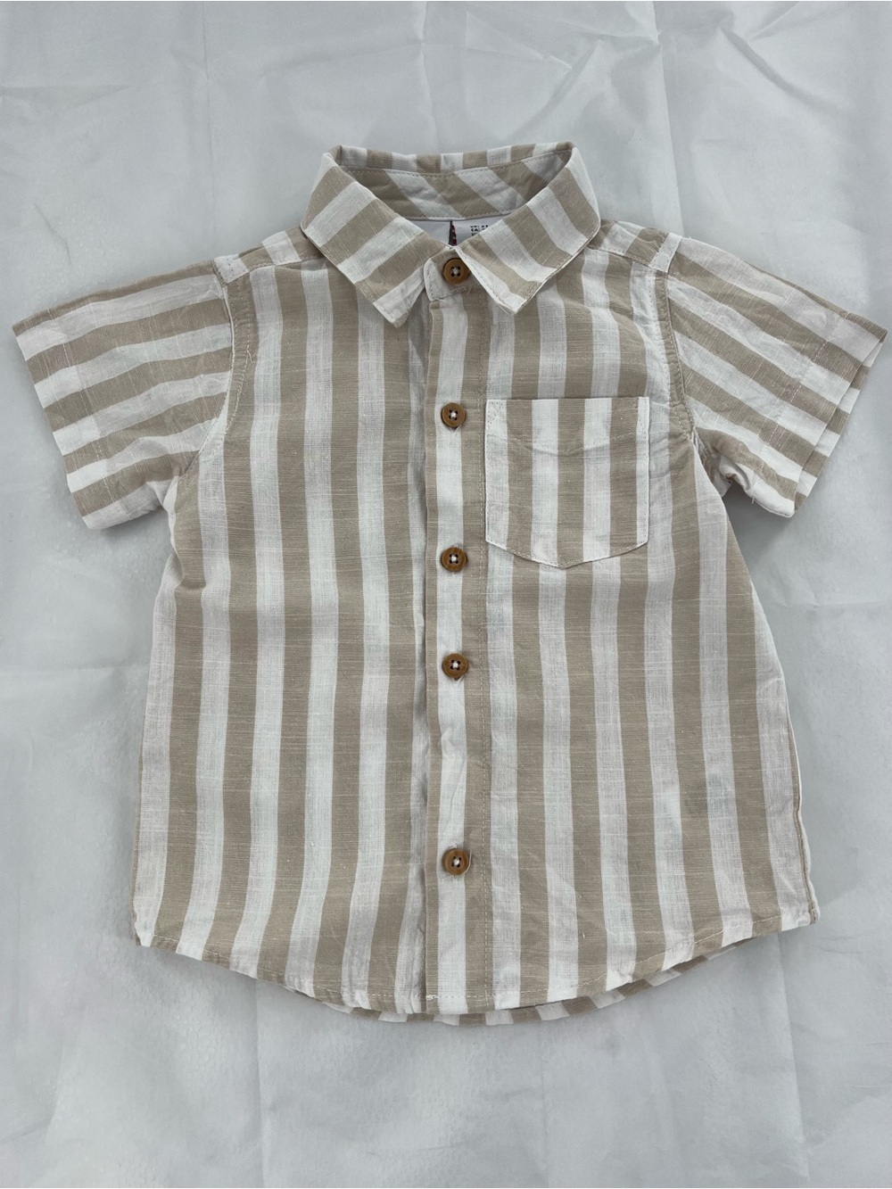 Tommy Bahama Beige and White Striped Button-Down Shirt
